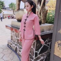 Đồ Lam Đi Chùa Cho Mẹ &amp;Bé  Cổ Tàu  Đồ Bộ Bé Gái  Quần Áo Bé - Hồng Lợt,Size A0- 5kí trở lại