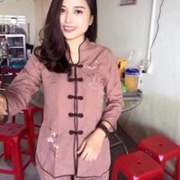 Đồ Lam Đi Chùa Cho Mẹ &amp;Bé  Cổ Tàu  Đồ Bộ Bé Gái  Quần Áo Bé - Ca Cao,Size A0- 5kí trở lại