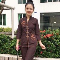 Đồ Lam Đi Chùa Cho Mẹ &amp;Bé  Cổ Tàu  Đồ Bộ Bé Gái  Quần Áo Bé - Nâu,Size A0- 5kí trở lại