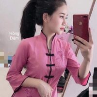 Đồ Lam Đi Chùa Cho Mẹ &amp;Bé  Cổ Tàu  Đồ Bộ Bé Gái  Quần Áo Bé - Hồng Đậm,Size A0- 5kí trở lại