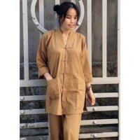 Đồ Lam Đi Chùa  La Hán  Đồ Bộ  Quần Áo Nam Nữ - Vàng Cafe Sữa,Size A1- 10kí TrởLại