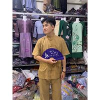 Đồ Lam Đi Chùa  Lãnh Tụ Nam  Thêu 2Túi Vải Cao Cấp  Đồ Bộ Nam  Quần Áo - Bò Lợt Tay Ngắn,Size M- 62kí Trở Lại