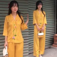 ĐỒ LAM ĐI CHÙA Mã Freeship Xtra Bà Lai Lụa Pháp Thêu Sen - Xanh Ngọc,Size L 58 kí trở lại