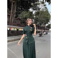 ĐỒ LAM ĐI CHÙA Mẫu Lụa Cao Cấp 3 Cúc Hoa - Cá Xanh rêu,Size M 52 kí trở lại