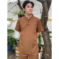 Đồ Lam Đi Chùa  Nam 3 Nút  Đồ Bộ  Quần Áo Nam - Bò Đậm Tay Dài,Size 5- 74kí trở lại