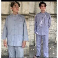 đồ lam đi chùa nam-bộ lảnh tụ dài tay thêu túi vải kate truyền thống