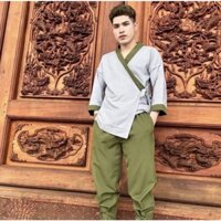 Đồ lam đi chùa nam cao cấp-Bộ Pháp phục nam cổ xéo sang trọng vải linen dày đẹp đủ size