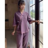 Đồ Lam Đi Chùa  Nhật Nơ Vải Mát Không Thêu  Đồ Bộ Nữ  Quần Áo Nữ - Ruốc Đậm,Size 2- 50kí Trở Lại