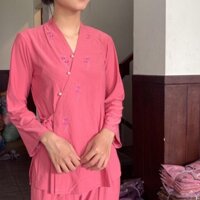 Đồ Lam Đi Chùa Nhật Nơ Vải Thun  Quần Áo Nữ  Đồ Bộ Nữ - Hồng Đậm,Size 4- 60kí Trở Lại