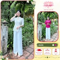 Đồ lam đi chùa nữ bộ pháp phục cổ tàu giọt lệ thêu hoa anh đào mặc đi lễ chùa - Pháp Phục Tịnh Tâm