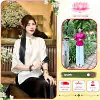 Đồ lam đi chùa nữ bộ pháp phục cổ tàu giọt lệ thêu hoa anh đào mặc đi lễ chùa - Pháp Phục Tịnh Tâm