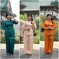 Đồ lam đi chùa nữ vải lụa tuyết tay lồng đèn Thiên Di pháp phục đi chùa cao cấp hoa kết tay D01