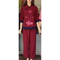 Đồ Lam Đi Chùa  Sẫm 2Nút Phối Vải Đũi Cao Cấp  Quần Áo Nữ  Đồ Bộ Nữ - Đỏ,Size 5- 64kí Trở Lại