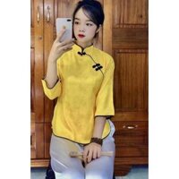 Đồ Lam Đi Chùa  Sẫm Gấm - Áo Vàng Đậm QuầnĐen,S-49kí Trở Lại