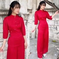 Đồ Lam Đi Chùa Sẫm Lụa Cao Cấp Bươm Bướm  Đồ Bộ Nữ Quần Áo - Đỏ,Size M- 56kí Trở Lại