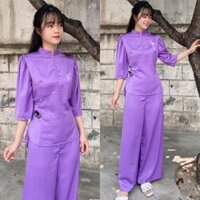 Đồ Lam Đi Chùa Sẫm Lụa Cao Cấp Bươm Bướm  Đồ Bộ Nữ Quần Áo - Tím,Size M- 56kí Trở Lại