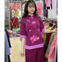 Đồ Lam Đi Chùa  Sẫm Phối 2Nút  Đồ Bộ Nữ Quần Áo Nữ - Tím Đậm,Size 2- 50kí Trở Lại