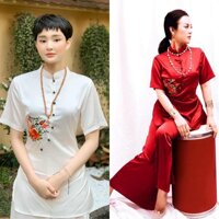 Đồ Lam Đi Chùa Sẫm Vải Lụa Cao Cấp Quần Áo Nữ Đồ Bộ - Hồng,Size L- 63kí Trở Lại
