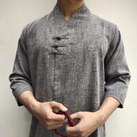 ĐỒ LAM ĐI CHÙA Set Đồ Lam Đi Chùa Cao Cấp Cho Nam s1 - 3 Nút Xám Đậm,2XL 85 kí trở lại