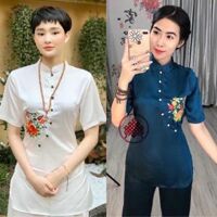 ĐỒ LAM ĐI CHÙA Set Đồ Lam Đi Chùa Vải Lụa Cao Cấp đồ Lam nữ - Cam Đất,S 46 kí trở lại