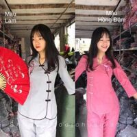 ĐỒ LAM ĐI CHÙA Tàu Xéo Thêu Hoa Sen - Màu Lam,Size 2- 50kí trở lại