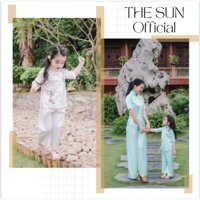 Đồ lam đi chùa THE SUN,Bộ quần áo phật tử cho bé chất lụa satin mềm mịn mát B14
