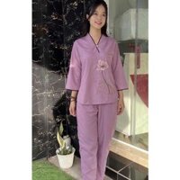 Đồ Lam Đi Chùa Tim 2Nút  Đồ Bộ Nữ  Quần Áo Nữ - Tím,Size 4- 60kí Trở Lại