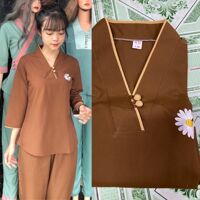 Đồ Lam Đi Chùa Tim 2Nút Vải TiCi  Quần Áo Nữ  Đồ Bộ Nữ - Vàng Bò Đậm Vải Kate,Size 5- 64kí Trở Lại