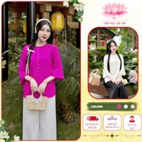 Đồ Lam Đi Chùa Tịnh Tâm, Pháp phục nữ lụa vân hoa cổ tết đính ngọc, Size 40-65kg,4 size S,M,L,XL