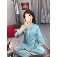 Đồ Lam Đi Chùa  Xéo Nơ Vẽ  Quần Áo Nữ Đồ Bộ - Xanh Ngọc,Size 4- 64kí Trở Lại