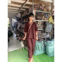 đồ lam nữ bigsize đi chùa , đồ đi chùa, thới trang nữ - Nâu,Size 6