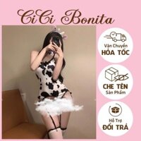 Đồ liền thân họa tiết bò sữa kèm đai kẹp tất- tặng kèm nhiều phụ kiện CP140 Louis19 HCM