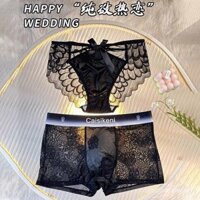 Đồ lót cặp đôi sexy màu đen, quần lót nữ cotton nguyên chất, kiểu mới 2025, một nam một nữ