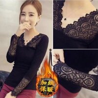 Đồ Lót Giữ Nhiệt cho nữ áo nữ thần gợi cảm ôm sát cơ thể mùa thu đông dày dặn lót nhung Áo lót ren sưởi ấm áo 6xer