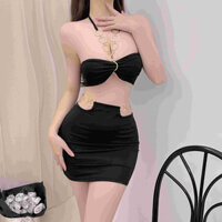 Đồ Lót Gợi Cảm Hộp Đêm Phong Cách Cô Gái Nóng Kim Loại Dây Xích Skinny bó sát hông Dài Gợi Cảm Váy Ngắn Gợi Cảm Phù Hợp Với Bộ Đồ Ngủ