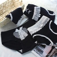 Đồ lót nữ màu đen phong cách Lolita, quần short tam giác ren nơ cho nữ sinh, bán buôn
