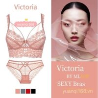 Đồ lót sexy ren phong cách Victoria's Secret, siêu mỏng, không có đệm, kích thước lớn cho ngực lớn và bộ áo ngực chống chảy xệ nhỏ HLZ0
