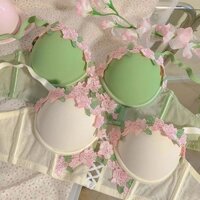 Đồ lót Thiếu Nữ Thêu Phong Cách Mới Bộ áo ngực chống chảy xệ ren tinh khiết không gọng tôn ngực nhỏ ôm sát không gọng