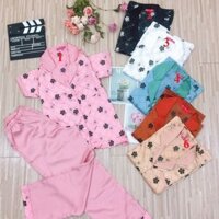Đồ mặc nhà cotton Đồ Bộ Ngủ Pijama Mặc Nhà Áo Tay Ngắn Quần Dài Vải Satin Hàn Quốc CC