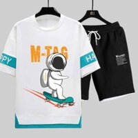 đồ mặc nhà M-TAG phi hành gia mùa hè Dáng Thể Thao Chất Vải Thun Độ Co Giãn Nhẹ  Bộ Đồ Nam nữ Mang Phong Cách Hàn Quốc - TRẮNG BTT M-tag,M<45KG