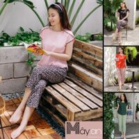 Đồ mặc nhà Mây áo tay 4 lá quần dài lụa mango họa tiết hoa nhí