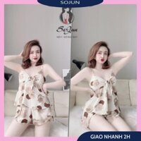 Đồ Mặc Nhà Nữ, Đồ Ngủ Sexy Nữ Áo 2 Dây Chất Lụa Mango Cao Cấp Họa Tiết Siêu Sang Chảnh, Bánh Cuốn.