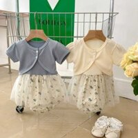 Đồ Mùa Bộ Hè Gái Sơ Sinh Hoa Sling Jumpsuit Lưới Vá Áo Khoác Màu Rắn - 2 Chiếc Cho Bé 0-