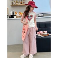 đồ mùa hè cho bé gái từ 15-45kg. Set bộ bé gái áo croptop và quần xuông thiết kế xinh cho bé