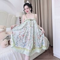 Đồ Ngủ 2 Dây BIGSIZE - Đầm Xuông Cổ Xếp Ly Nơ Ruy Băng Thiết Kế IN Hình Dễ Thương - Lụa Latin Quảng Châu Cao Cấp