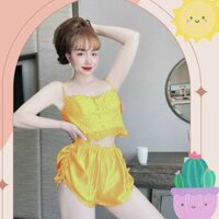 Đồ ngủ 2 dây - đồ ngủ sexy áo phối ren có dây buộc sau lưng kết hợp quần dây rút [DN46]