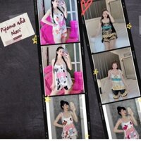 ĐỒ NGỦ 2 DÂY LỤA SATIN HOẠ TIẾT CÁC CÔ GÁI