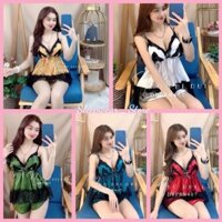 Đồ ngủ 2 dây phối ren💕Siêu rẻ💕Đồ ngủ sexy chất phi lụa có mút ngực free size 40-55kg
