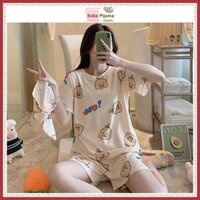 Đồ Ngủ, Bộ Ngủ Pijama Nữ Ngắn Tay Họa Tiết Chú Vịt Vàng Cute