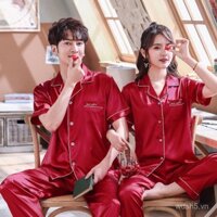 Đồ ngủ cặp đôi phong cách Hàn Quốc cho phụ nữ, đồ ngủ lụa mỏng mùa hè, bộ đồ ngủ nam tay dài, đồ ngủ sexy bằng lụa lạnh, phong cách xuân thu